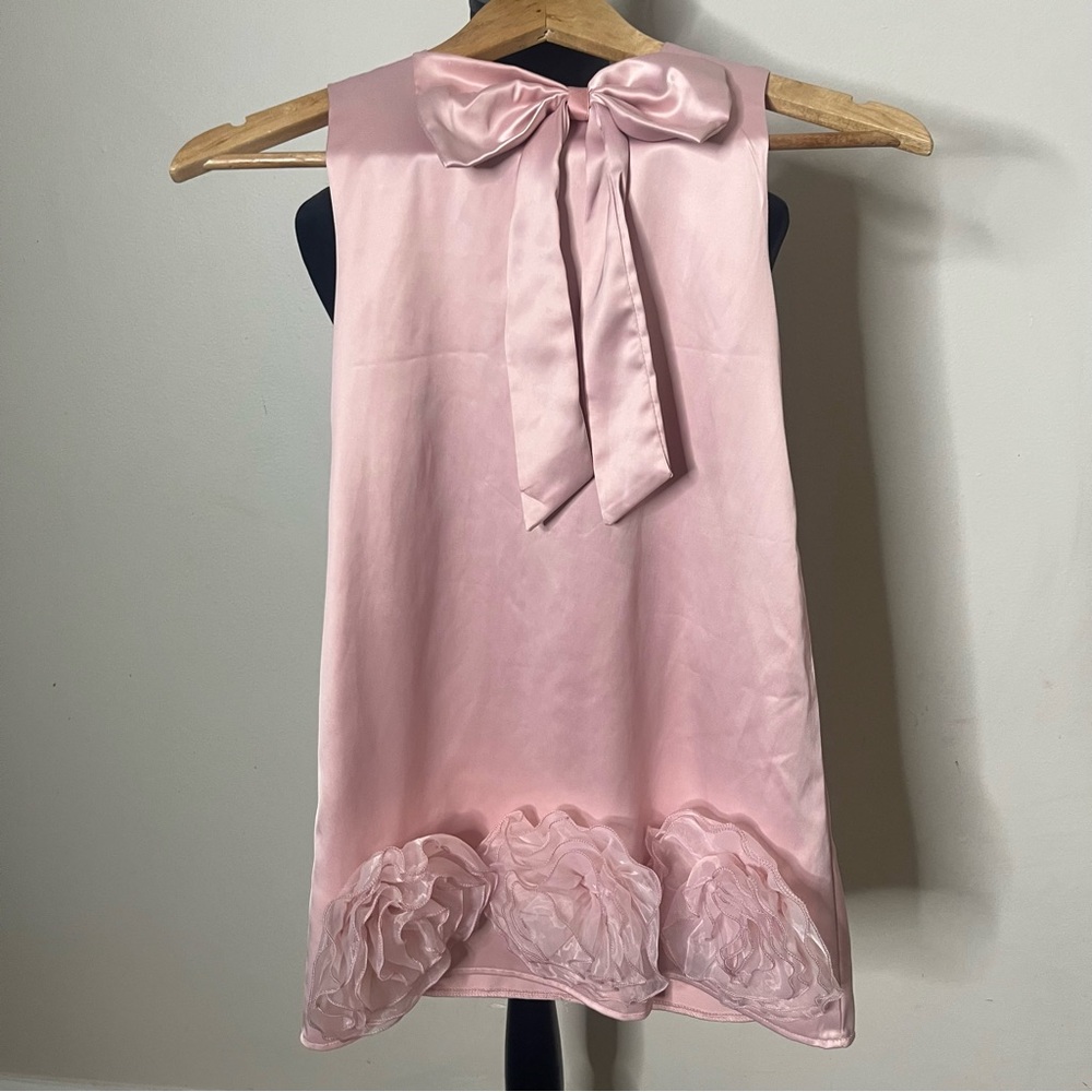 SHEIN Girls Light Pink Satin Flower Appliqué Detachable Bow Dress Kids Sz 7 - Picture 4 of 7